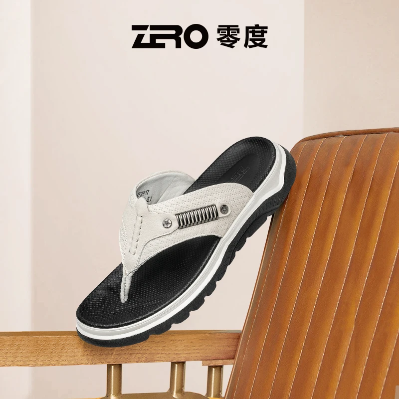 零度软底男士夹脚拖鞋人字拖2025夏季户外男款外穿真皮凉拖RF2917