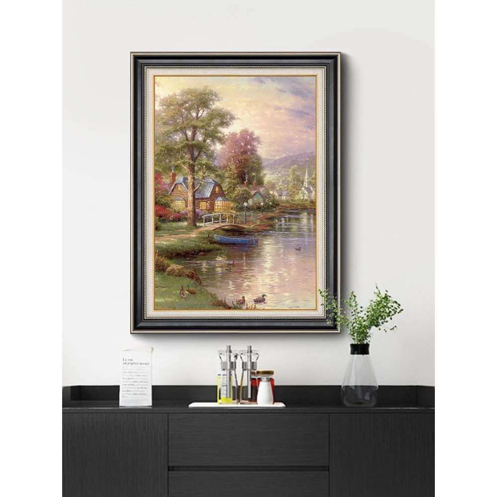 《托马斯田园风》美式风格玄关壁画入户装饰画竖版挂画餐厅肌理油画