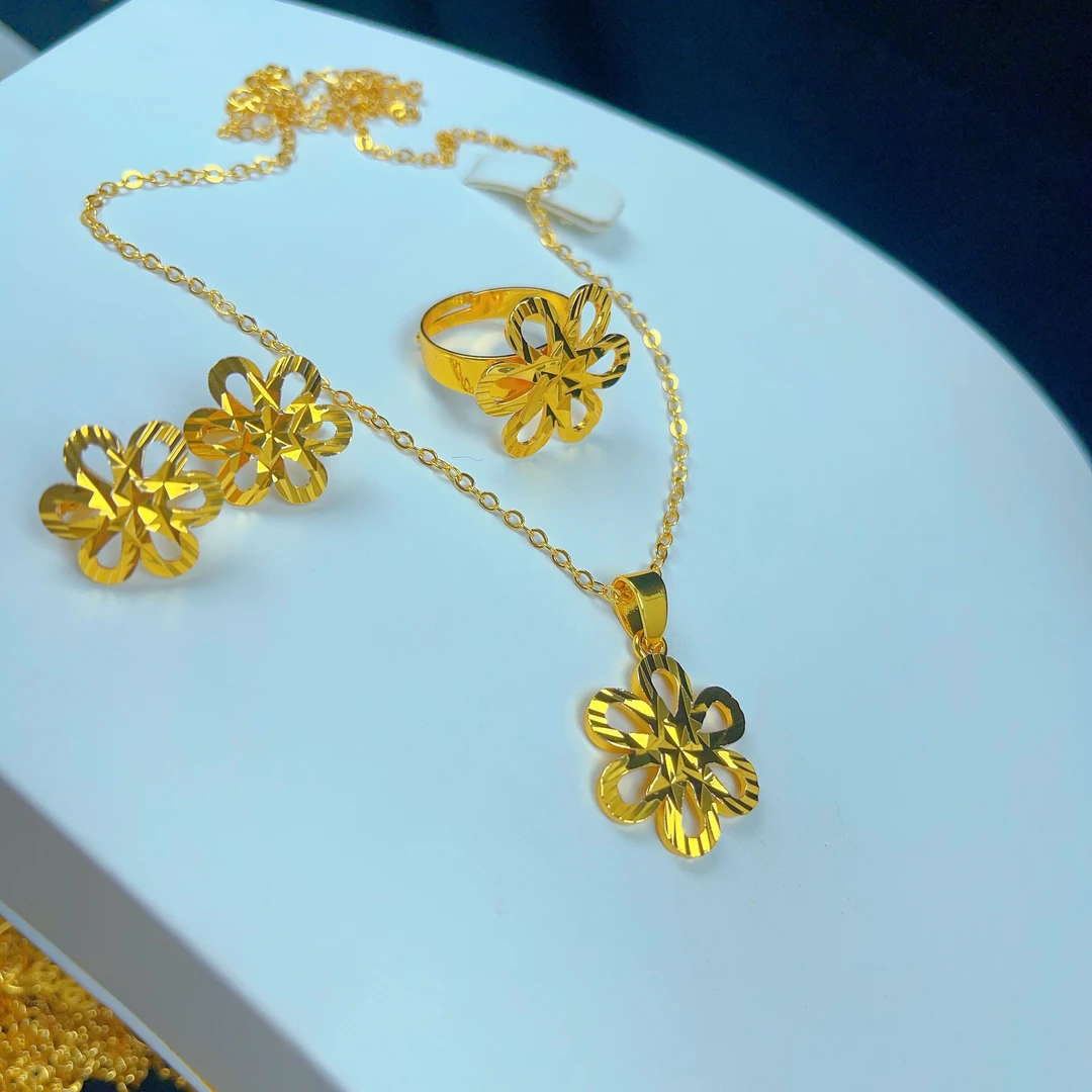 铜合金项链 90新款三件套首饰耳环项链戒指爆款白搭时尚