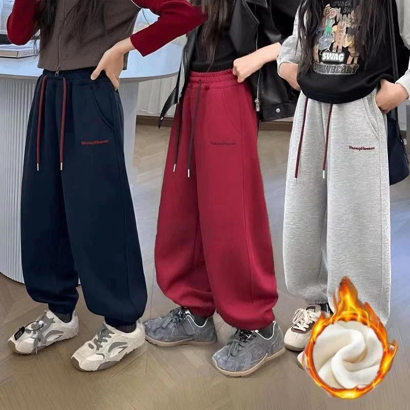 FEH2025休闲裤裤子安可拉红新款洋气加绒儿童女孩女童新中式宽松