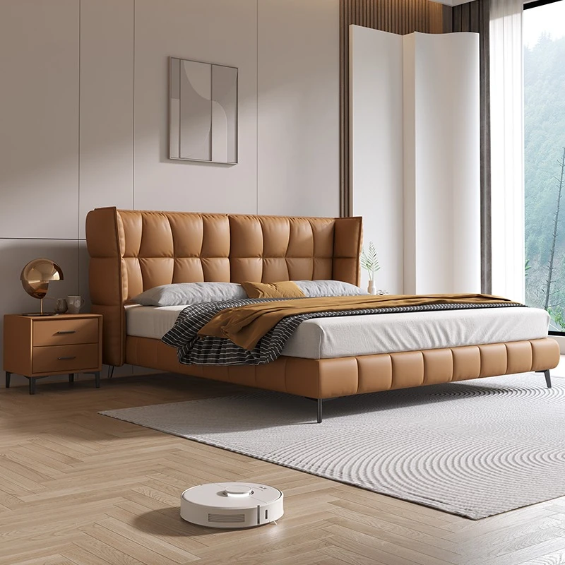 904#大师设计真皮床现代简约1 8米主卧双人床婚床大床创意主卧室