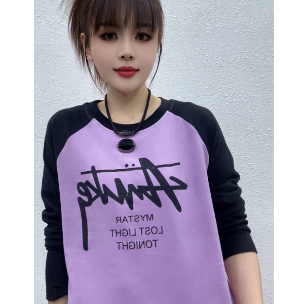 Cjx1014 秋冬（磨毛）长袖插肩新款字母时尚休闲上衣