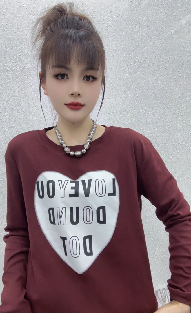 CX909早秋长袖新款休闲时尚百搭字爱心款洋气上衣