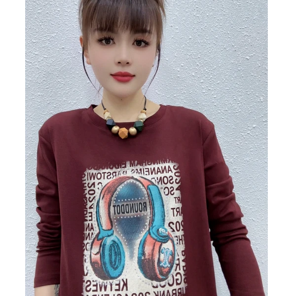 CX999早春长袖正肩新款休闲时尚耳机款洋气上衣显瘦