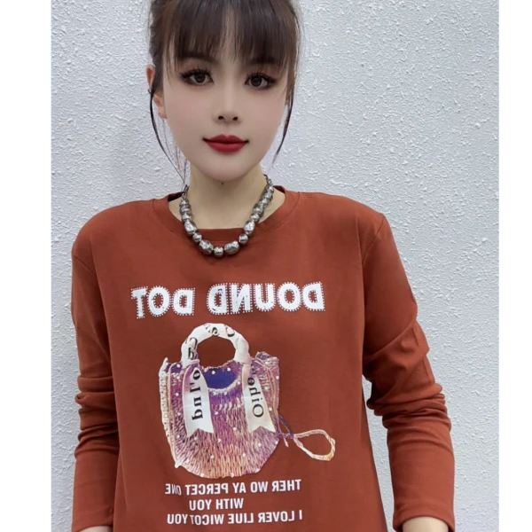 CX928早秋长袖正肩新款简约包包洋气上衣显瘦