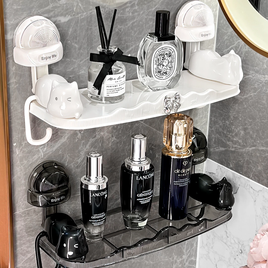 小猫咪吸盘置物架卫生间收纳浴室洗漱台洗手台洗手间转角厕所架子