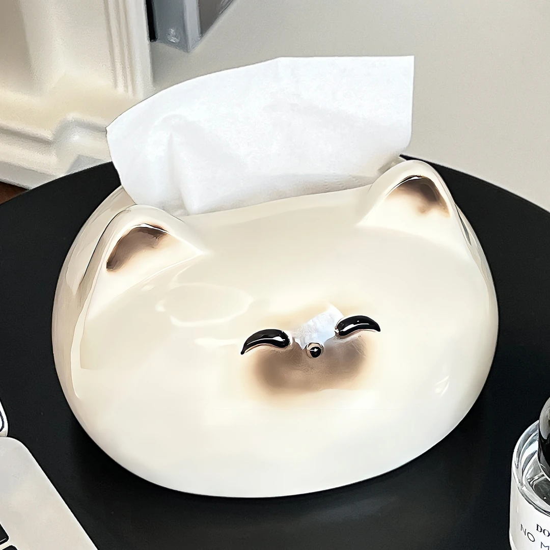 BSD猫咪纸巾盒客厅纸抽盒陶瓷抽纸盒家用摆件餐巾纸盒子高颜值