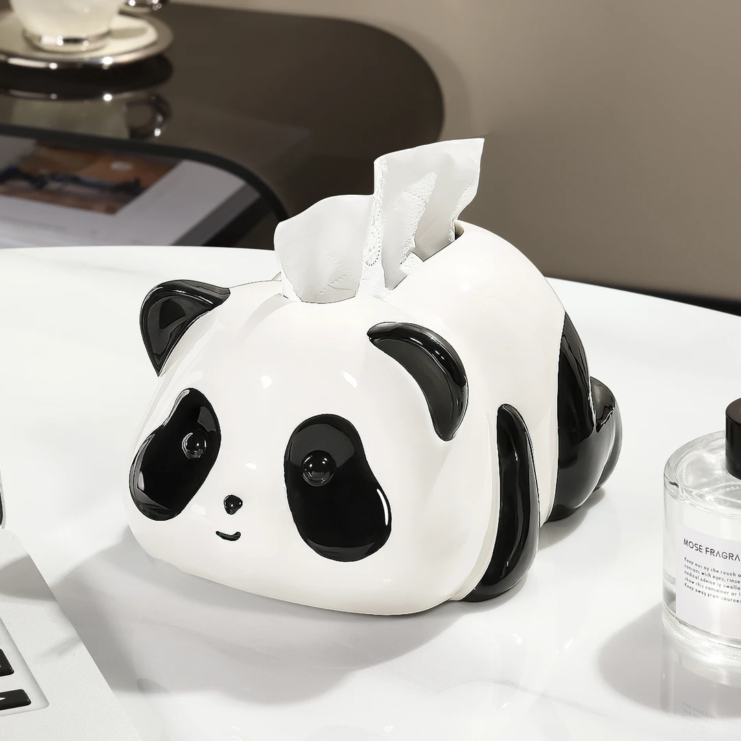 BSD可爱熊猫纸巾盒茶几家用摆件创意纸抽盒卡通陶瓷抽纸盒高颜值