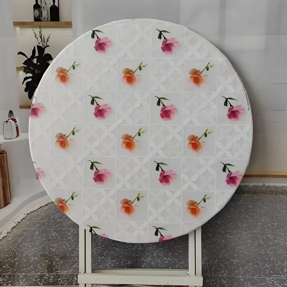 防水防滑防油圆桌布印花家用带松紧带圆形桌套罩免洗易安装防烫