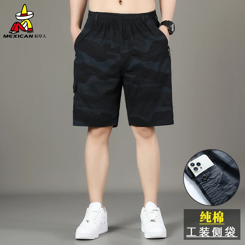 Mexican/稻草人纯棉休闲裤男士夏季新款中年户外运动透气五分短裤