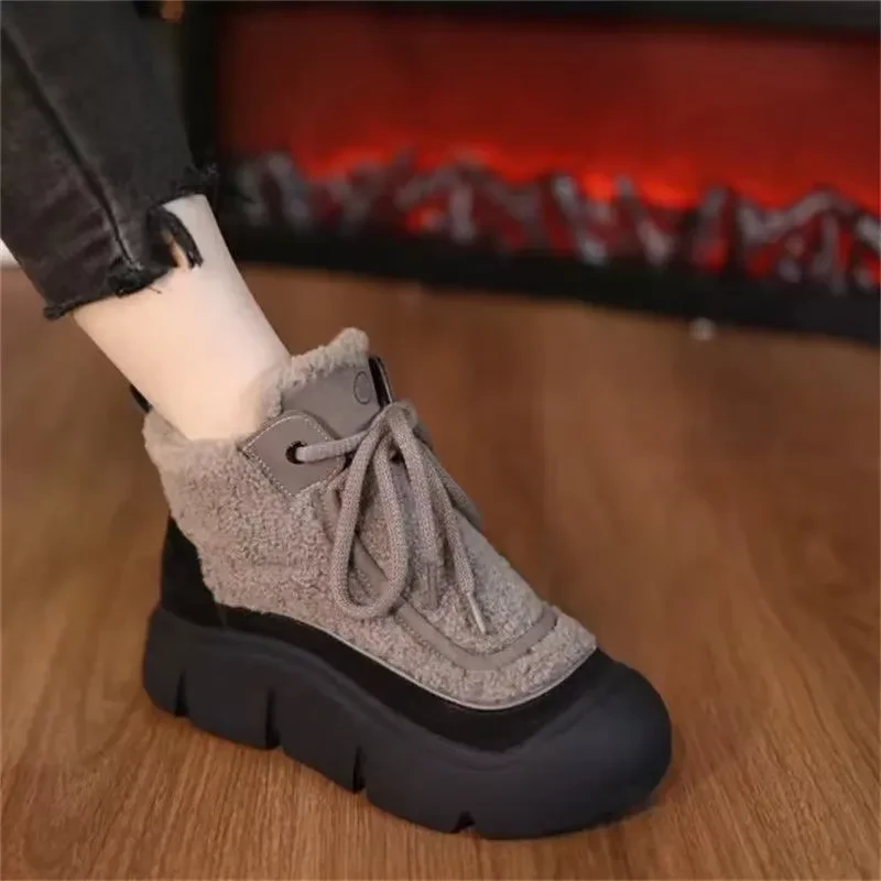 保暖老爹防滑棉靴女2024年冬季新款百搭女士时尚高帮厚底棉鞋