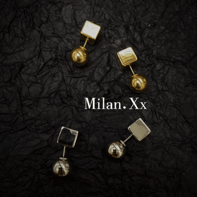 铜合金耳饰 拉丝方块冷淡风极简百搭小众可翻转式耳钉耳环