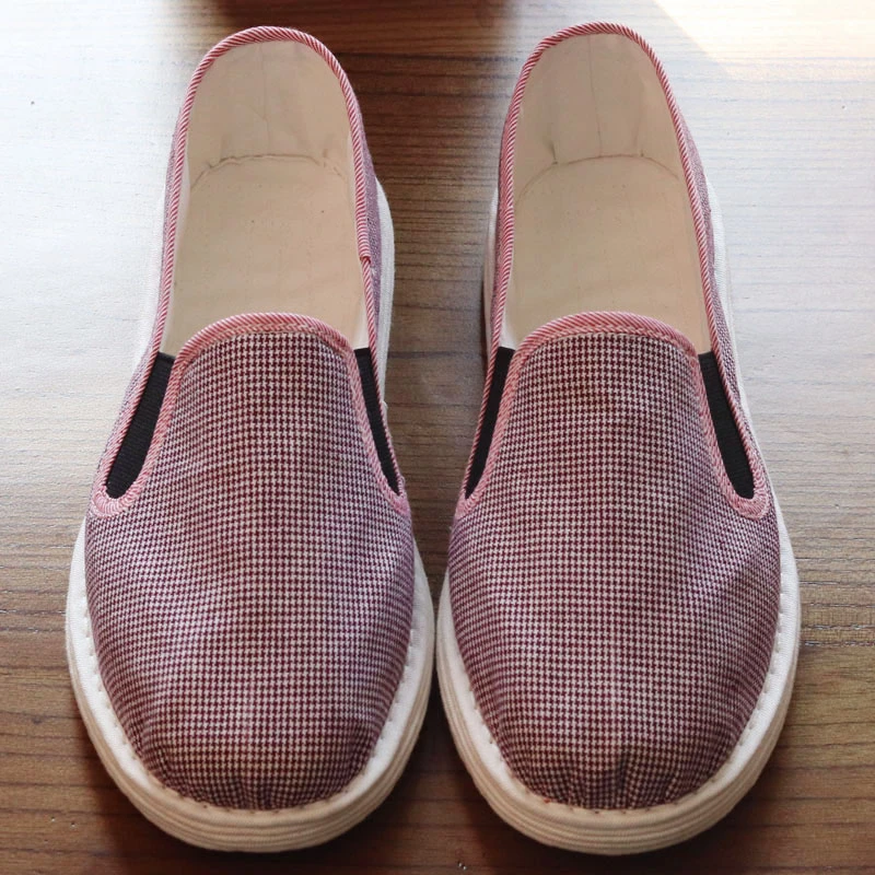 纯手工千层底布鞋女 千鸟格一脚蹬懒人鞋 春秋透气吸汗女士布单鞋