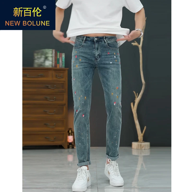 新百伦2024新款男士牛仔裤男款轻奢品牌直筒修身小脚男生长裤
