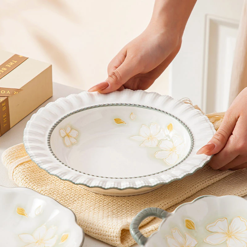 【黄金叶草帽盘2个装】家用陶瓷餐具草帽盘小清新网红餐盘汤盘