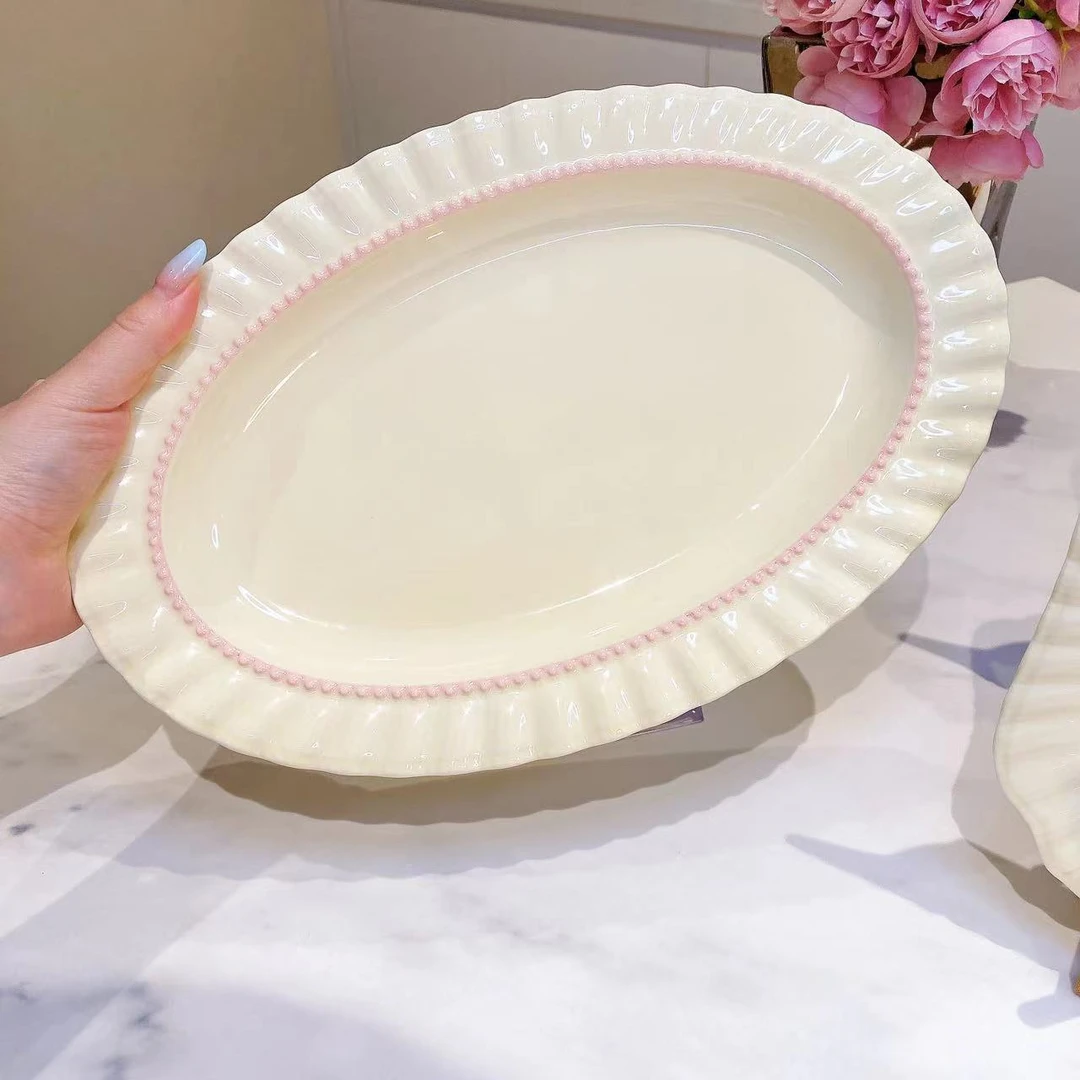 奶油风鱼盘家用新款网红陶瓷蒸鱼盘子餐具高级感汤盘