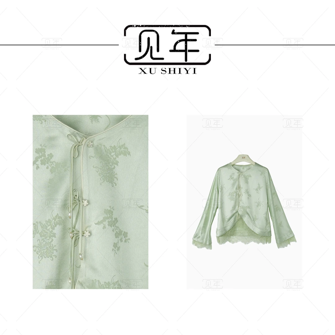 见年【甘露】新中式国风圆领斜襟宽松百搭气质衬衫F8022