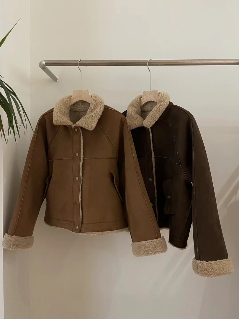 羊羔毛皮毛一体外套