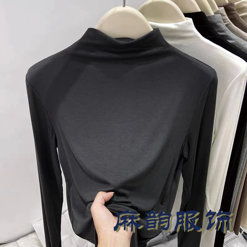 【麻韵】秋冬纯色半高领软糯亲肤长袖打底衫