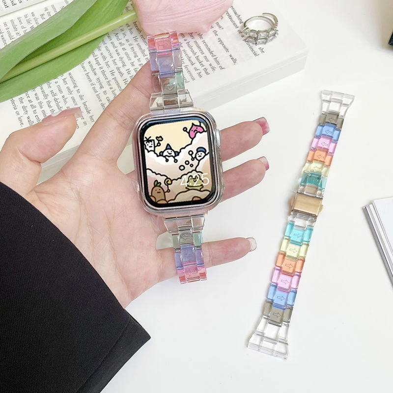 适用applewatch手表冰川树脂表带女iwatch SE8/7/6/5/4ins风表链