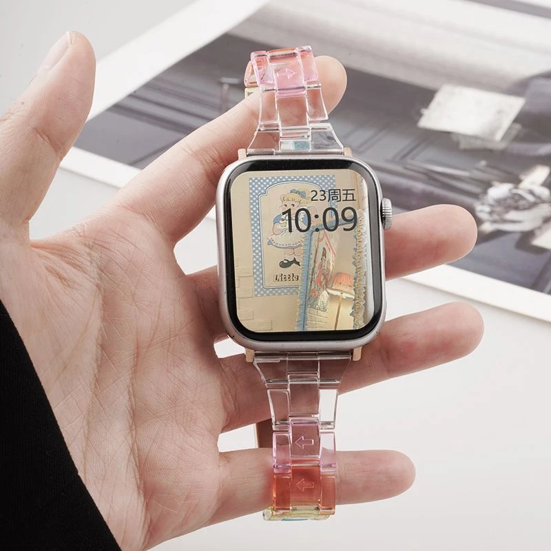 适用苹果iwatch7表带6树脂6se通用运动5智能ins风4女3腕带手表链