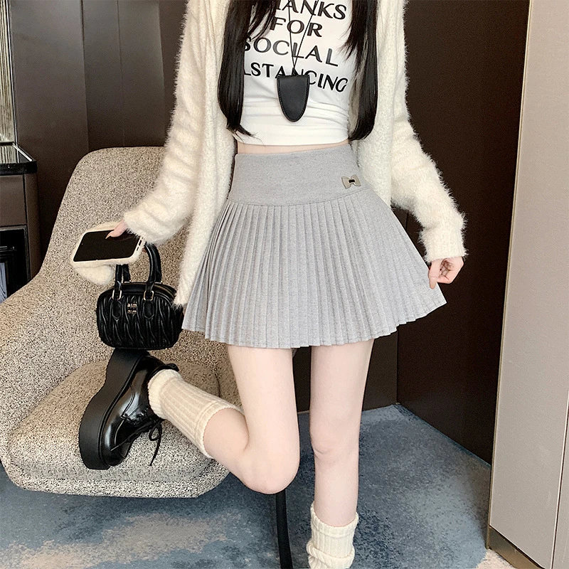 【学院风a字毛呢百褶半身裙】百搭显瘦高腰秋冬半身裙A字