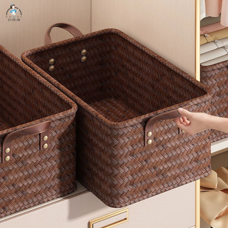 新款手工美式藤编收纳筐衣服裤子编织筐高级衣柜整理零食玩具耐用
