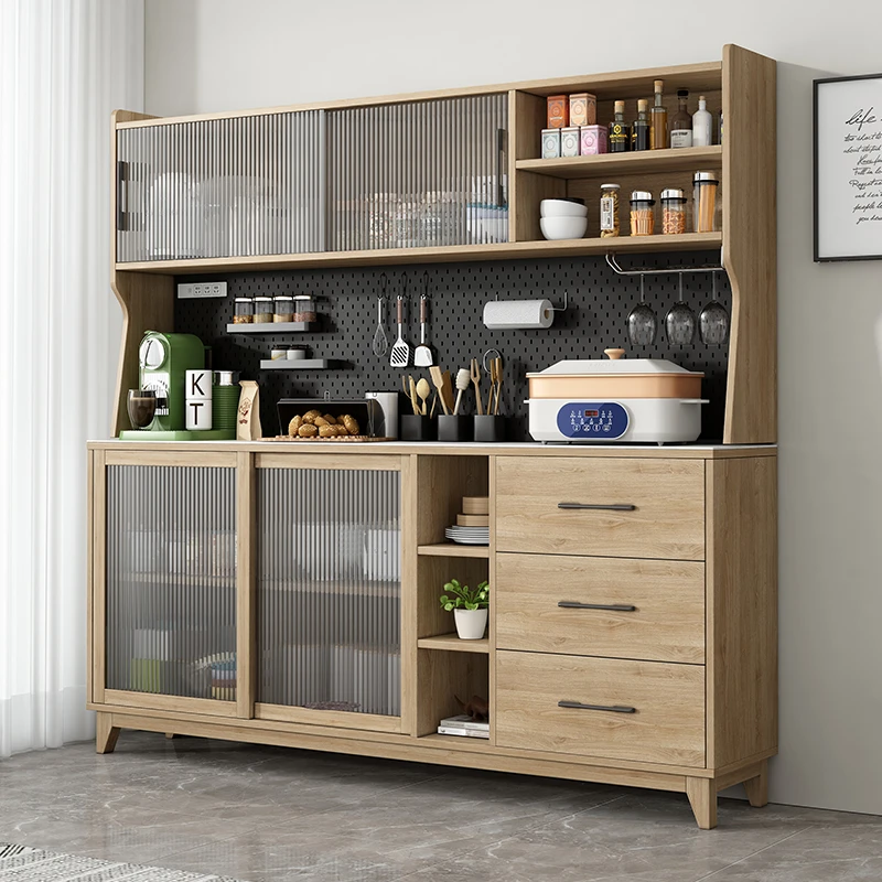 实木餐边柜一体靠墙家用高柜餐厅橱柜储物柜酒柜餐边柜实木一体柜