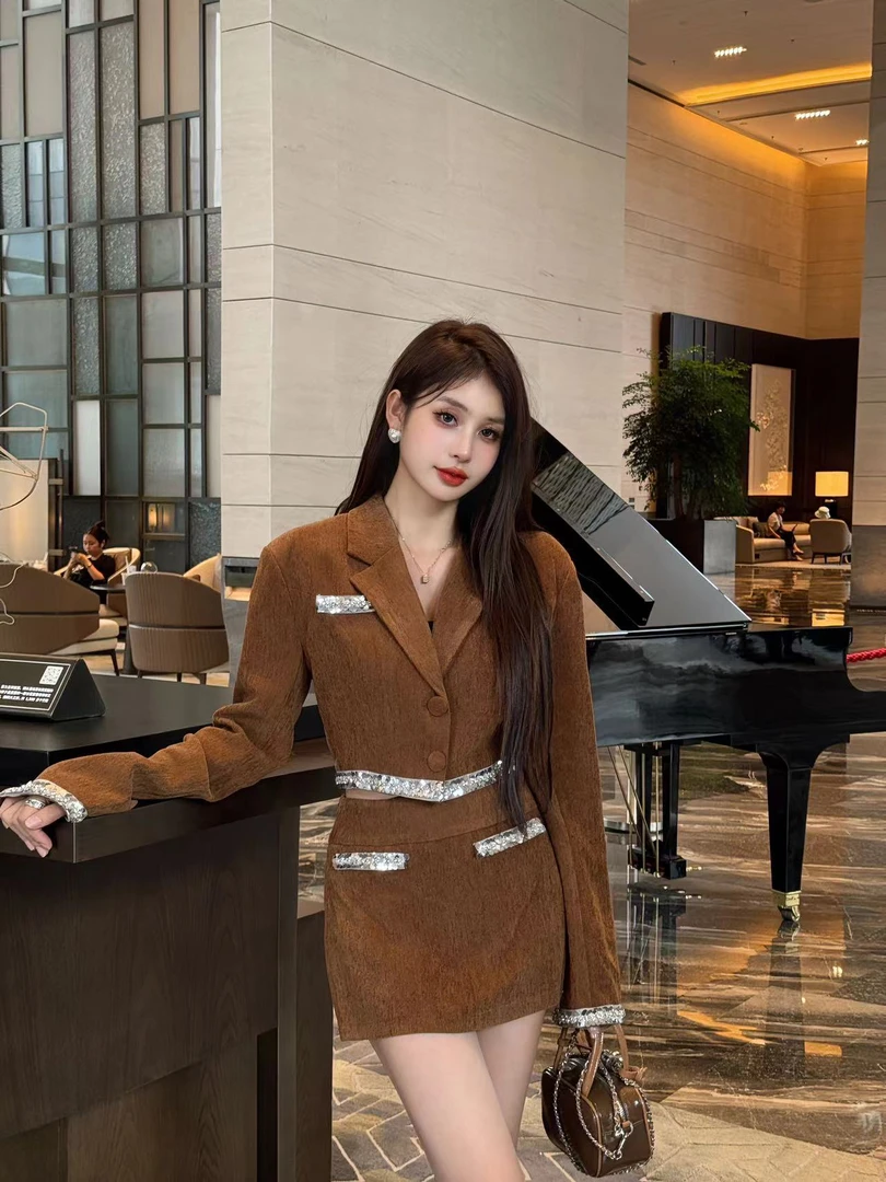 【清仓】西装外套女秋季高级感休闲宽松复古棕色黑色西服w2003