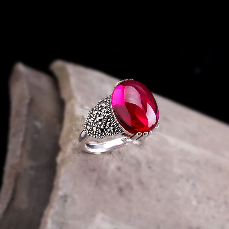 925银戒指 S925银饰品手饰经典六爪镶红刚戒指