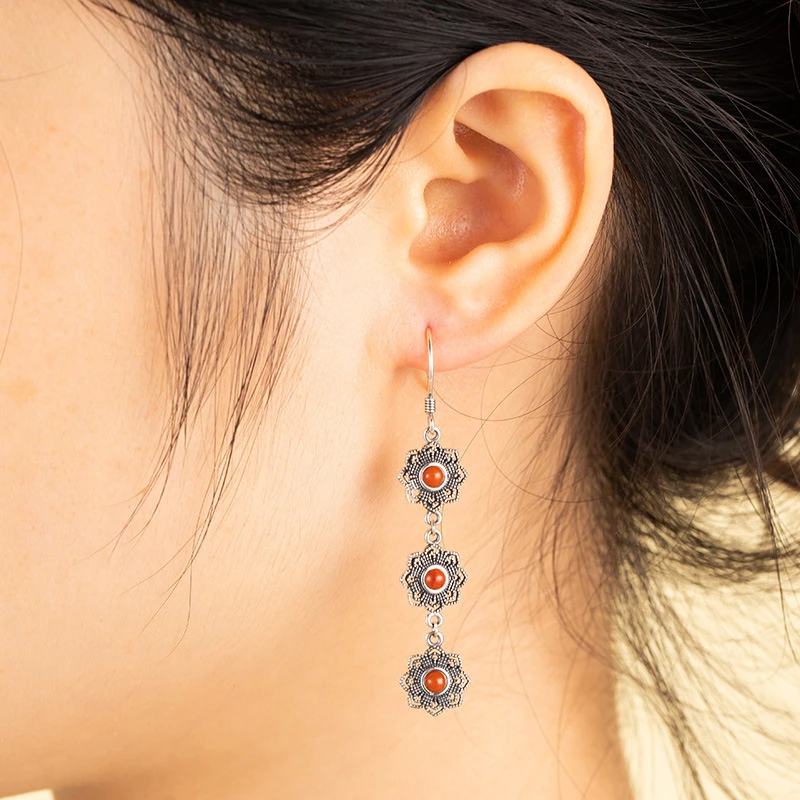 非金属陶瓷耳饰 S925银文艺复古做旧花小花耳钉时尚