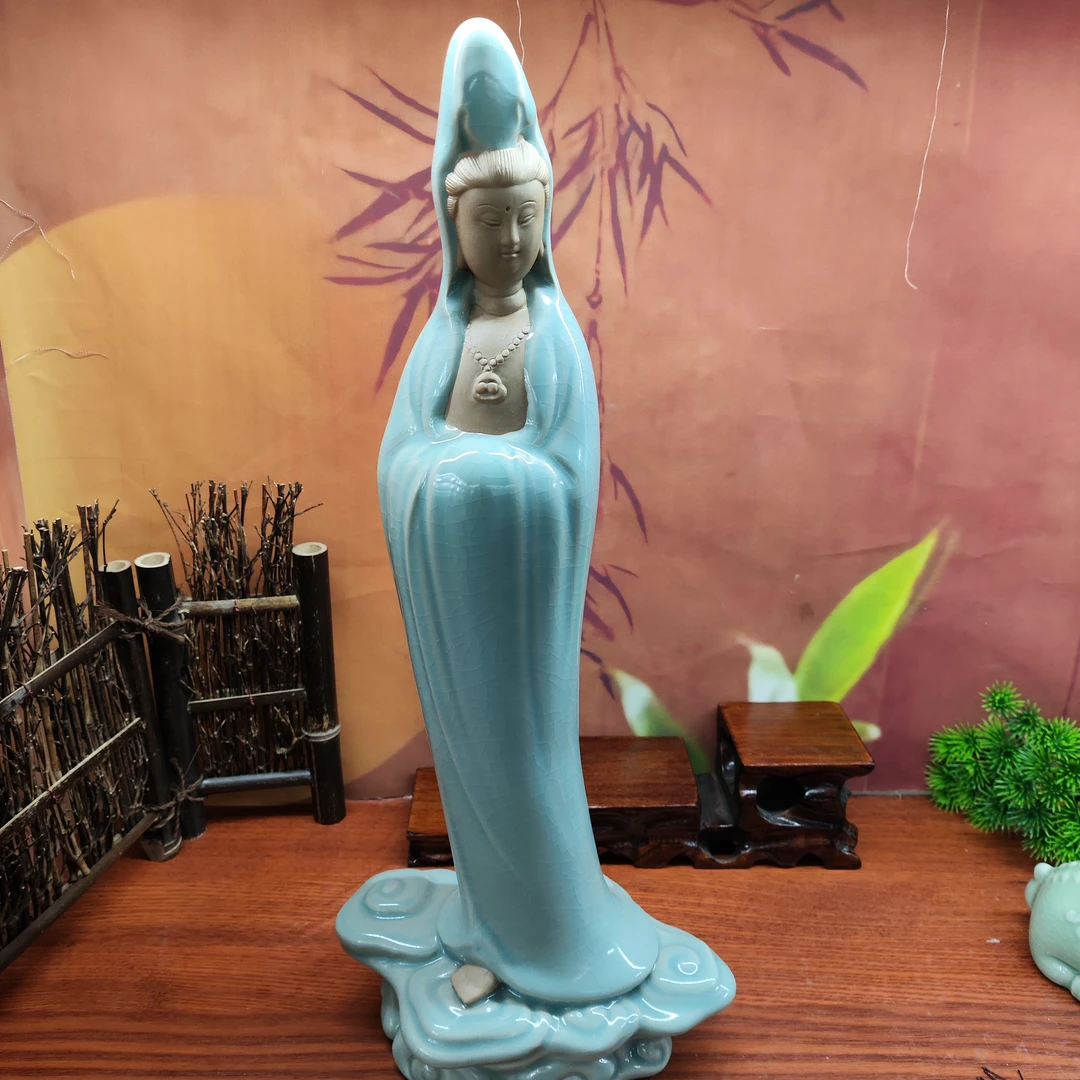汝瓷防古青蓝釉，观音菩萨