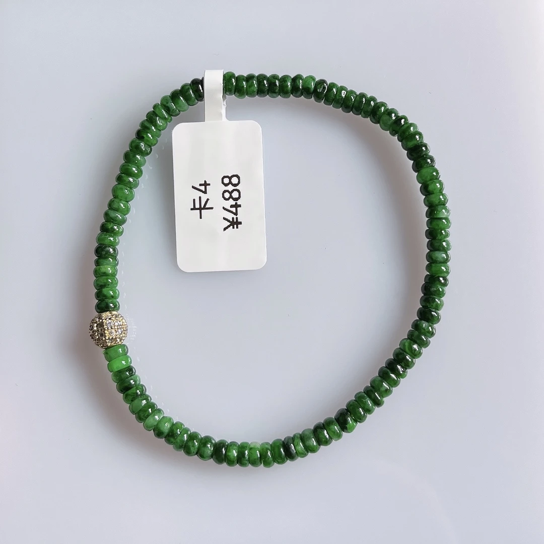 天然缅甸翡翠A货满色满绿辣绿色算盘珠卡4妈妈气质精美小米珠百搭