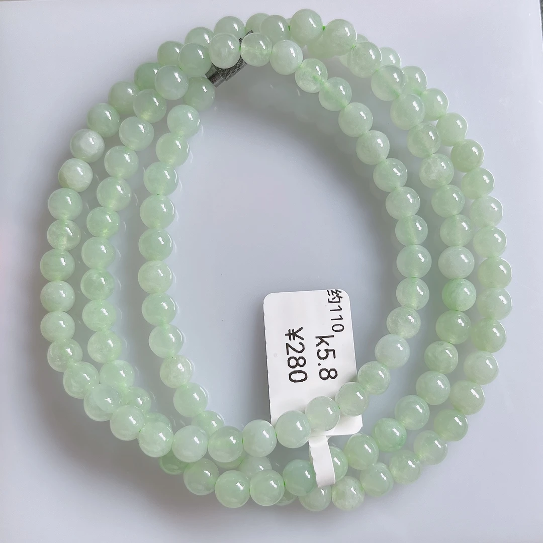 天然缅甸翡翠A货冰潤苹果绿圆珠项链卡5+妈妈时尚百搭长链链珠