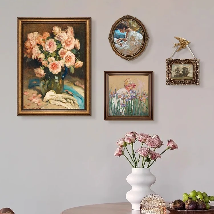 餐厅装饰画高档美式复古油画饭厅背景墙挂画壁画组合法式小众艺术