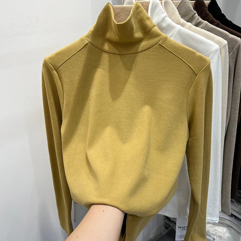 捡漏~品牌专柜撤柜清仓剪标双面磨毛高领长袖T恤女内搭打底衫上衣