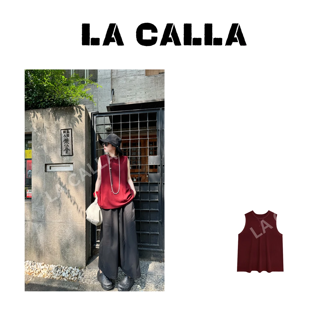 沈球球【安可拉红背心】红色时尚纯色休闲百搭设计师打底背心