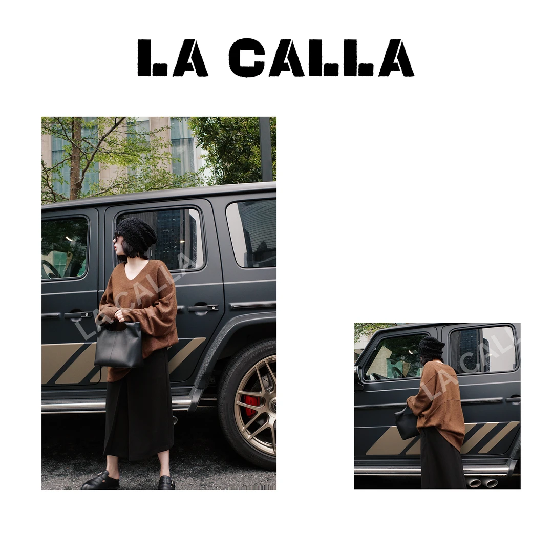 沈球球【V领结构】栗棕色黑色设计师简约保暖秋冬长袖