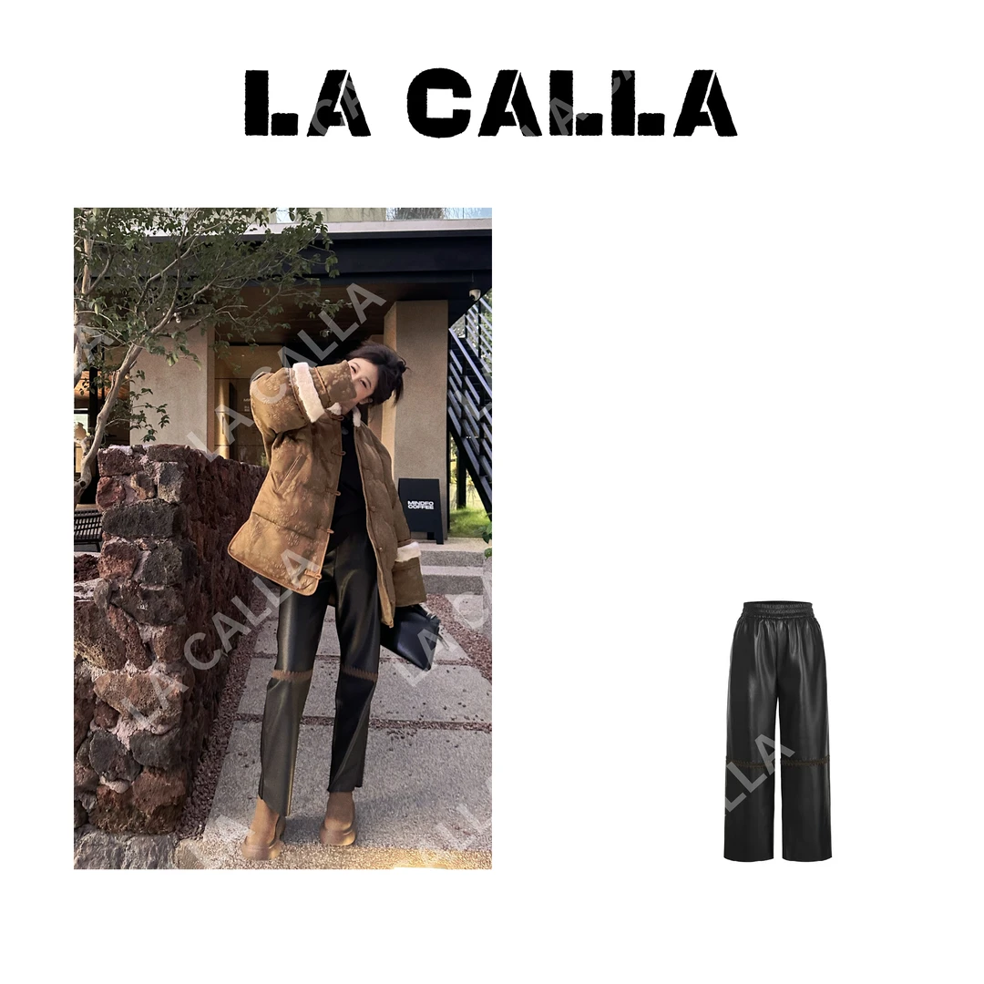 沈球球【灵修】百搭中式时尚直筒设计师休闲皮裤