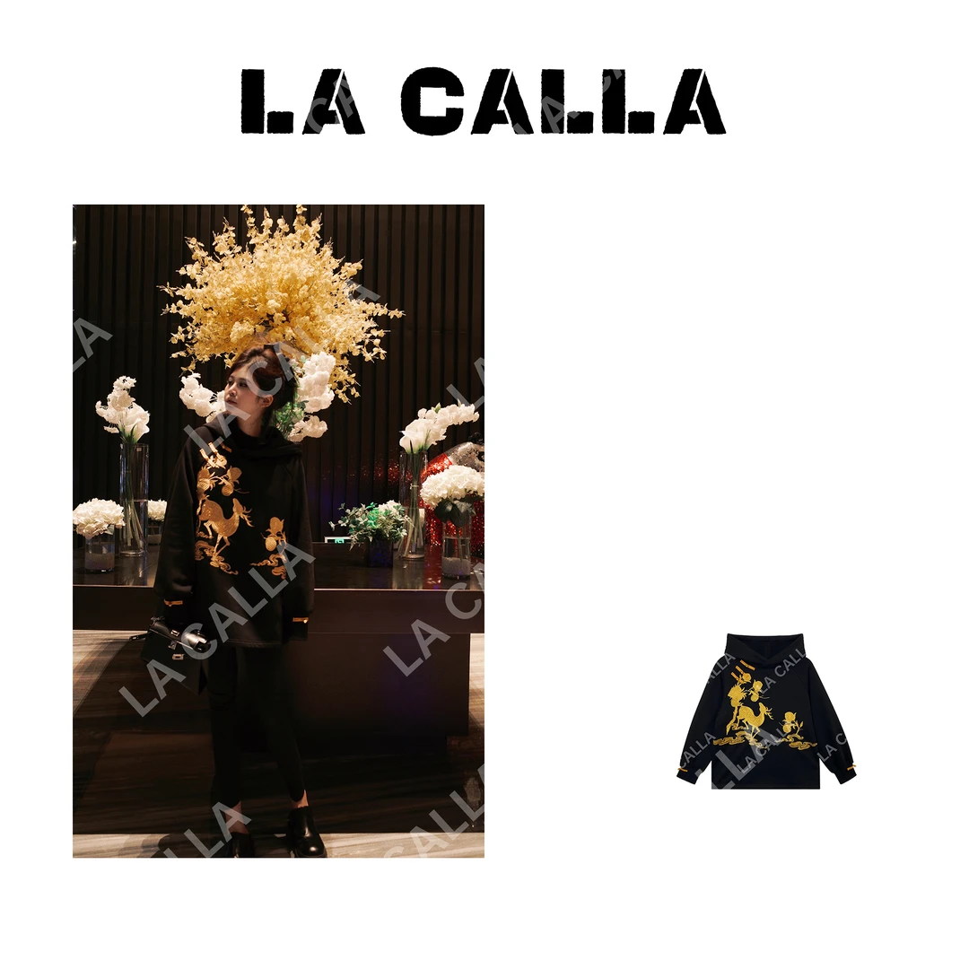 沈球球【鹿与笙】黑色新中式个性百搭设计师时尚卫衣