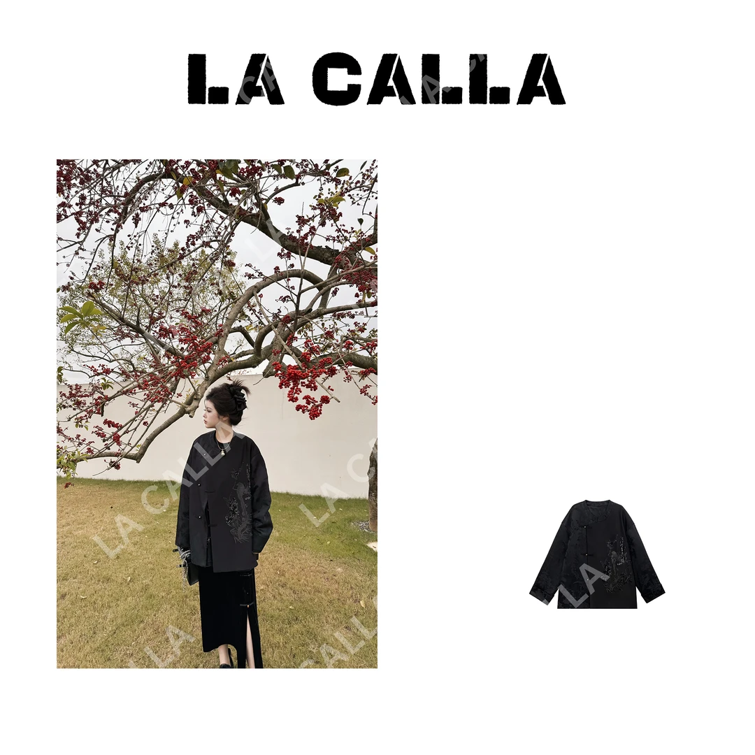 沈球球【喜鹊上树】黑色珠片复古百搭设计时尚宽松个性设计师外套