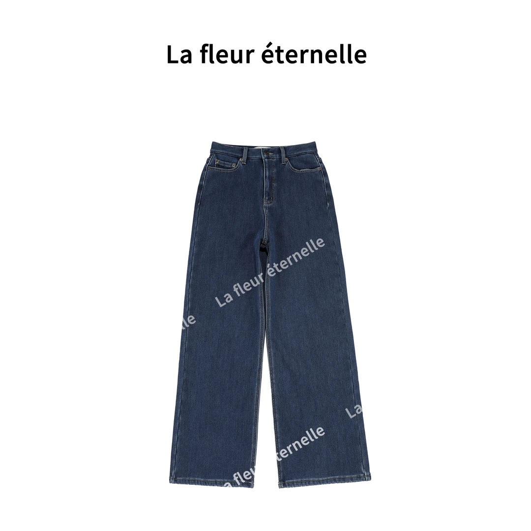 Lafleuréternelle｜游乐园超厚加绒仔裤 高腰蓝色高档梨型牛仔裤女