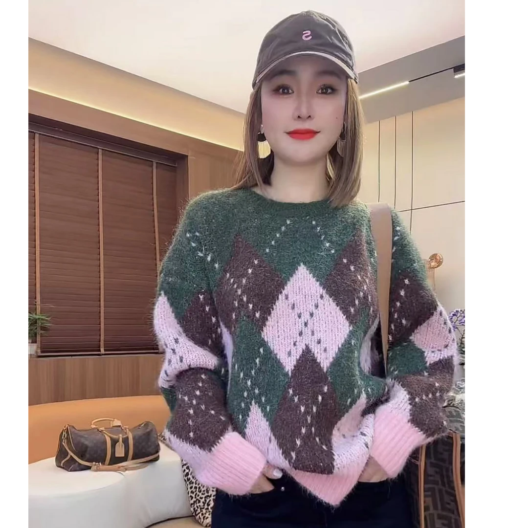 HUANG  VINI【黄微倪】 新款设计感拼色时尚长袖毛衣MY111701