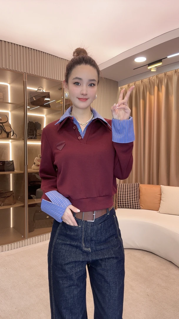 HUANG VINI【黄微倪】 新款设计感搭配上衣卫衣长袖女CX82002