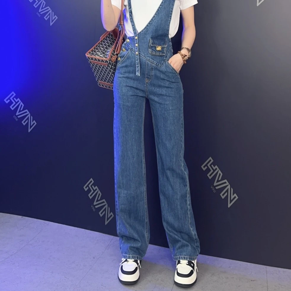 Vini 幼稚女友 2023春夏季款时尚复古背带牛仔裤个性休闲直筒FL
