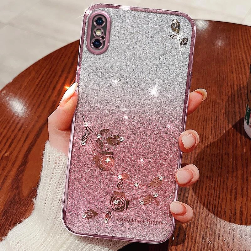 苹果X手机壳高端透明电镀保护套iPhone xsmax镶钻奢华网红XR全包