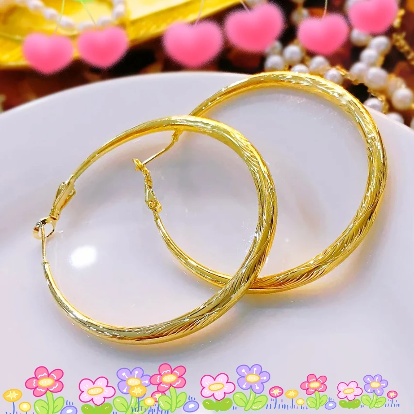 铜合金耳饰 [大羽毛大耳环]潮流金色圈经典大耳圈女时尚耳环耳圈