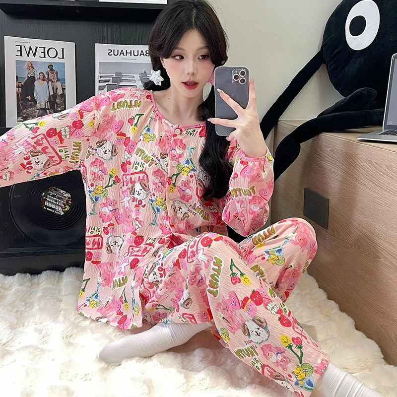 2024年新款爆款睡衣女秋冬季休闲卡通可爱家居服套装可外穿两件套