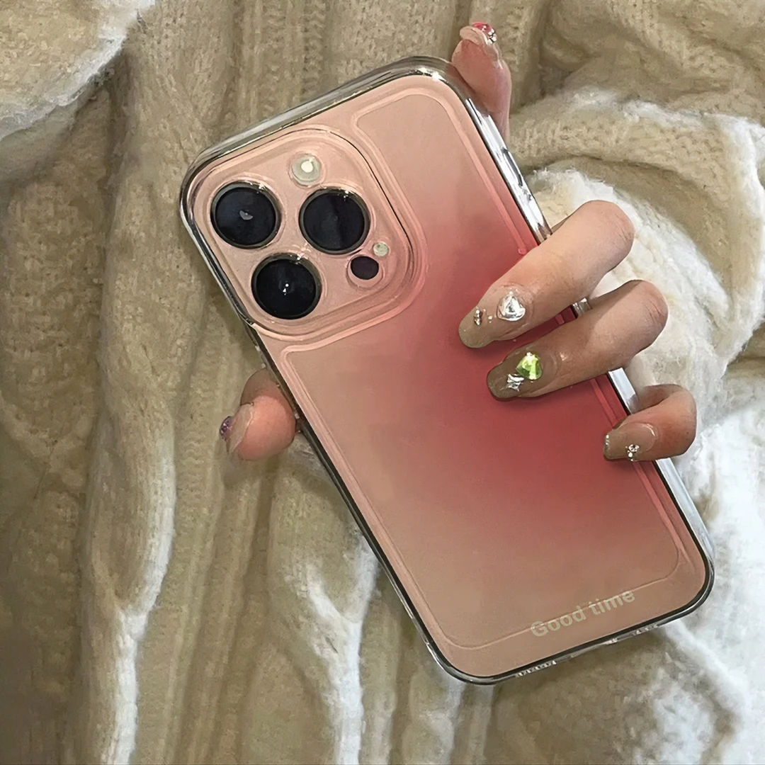 小众ins粉色晕染iPhone14promax手机壳苹果13简约12女xr软xs套11