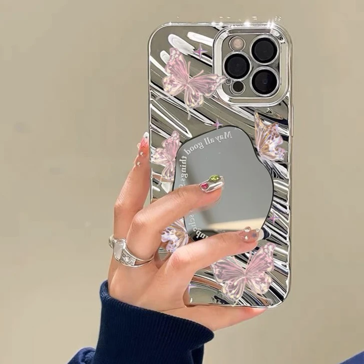 镜面梦幻蝴蝶苹果14promax电镀手机壳iphone15pro/13/12/11高级xr